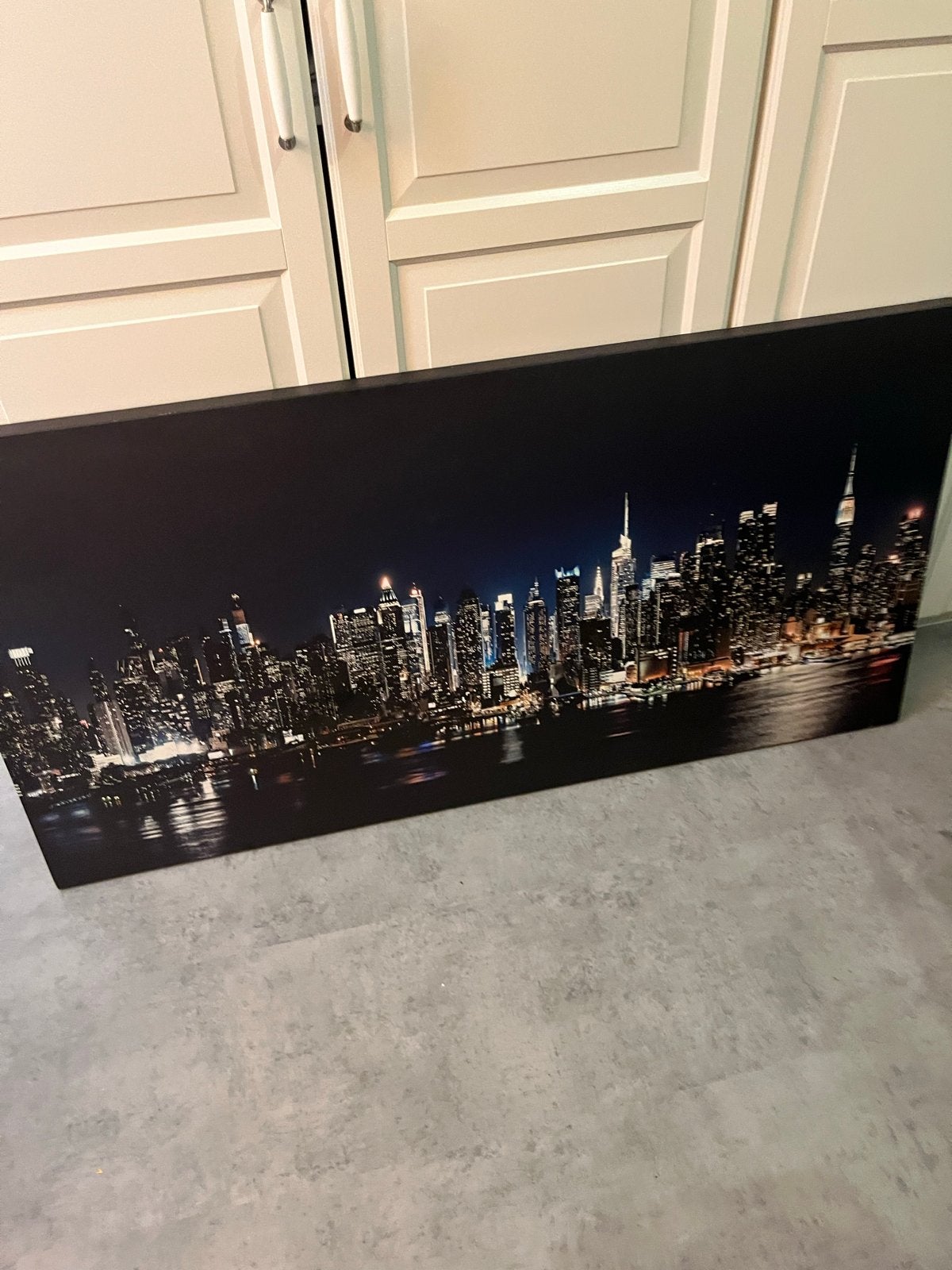 Canvas schilderij New York skyline nacht 140 x70 cm, Ophalen, 50 – 75, Gebruikt, Schilderij