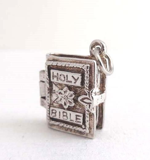 Vintage zilveren bijbel hangertje (7979-6), Ophalen, Nieuw, Zilver, Zilver
