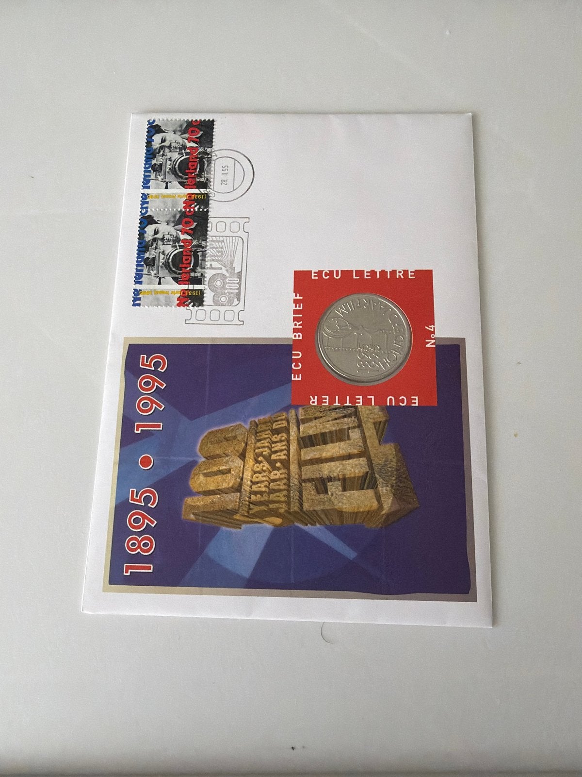ECU Brief & Letter met munten en postzegels 1895-1995, Postzegels en Munten, Ophalen of Verzenden, Onbeschreven, Europa