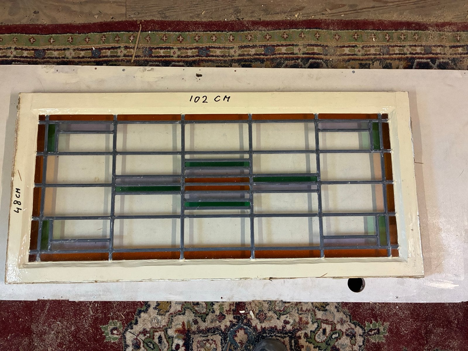 Uniek Glas in Lood Raam - 102x48 cm, Doe-het-zelf en Verbouw, Glas en Ramen, Ophalen, Gevelraam of Ruit, Gebruikt, 80 tot 120 cm