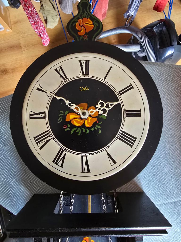 Vintage Orfac klok met Bloemenmotief, Antiek en Kunst, Ophalen of Verzenden