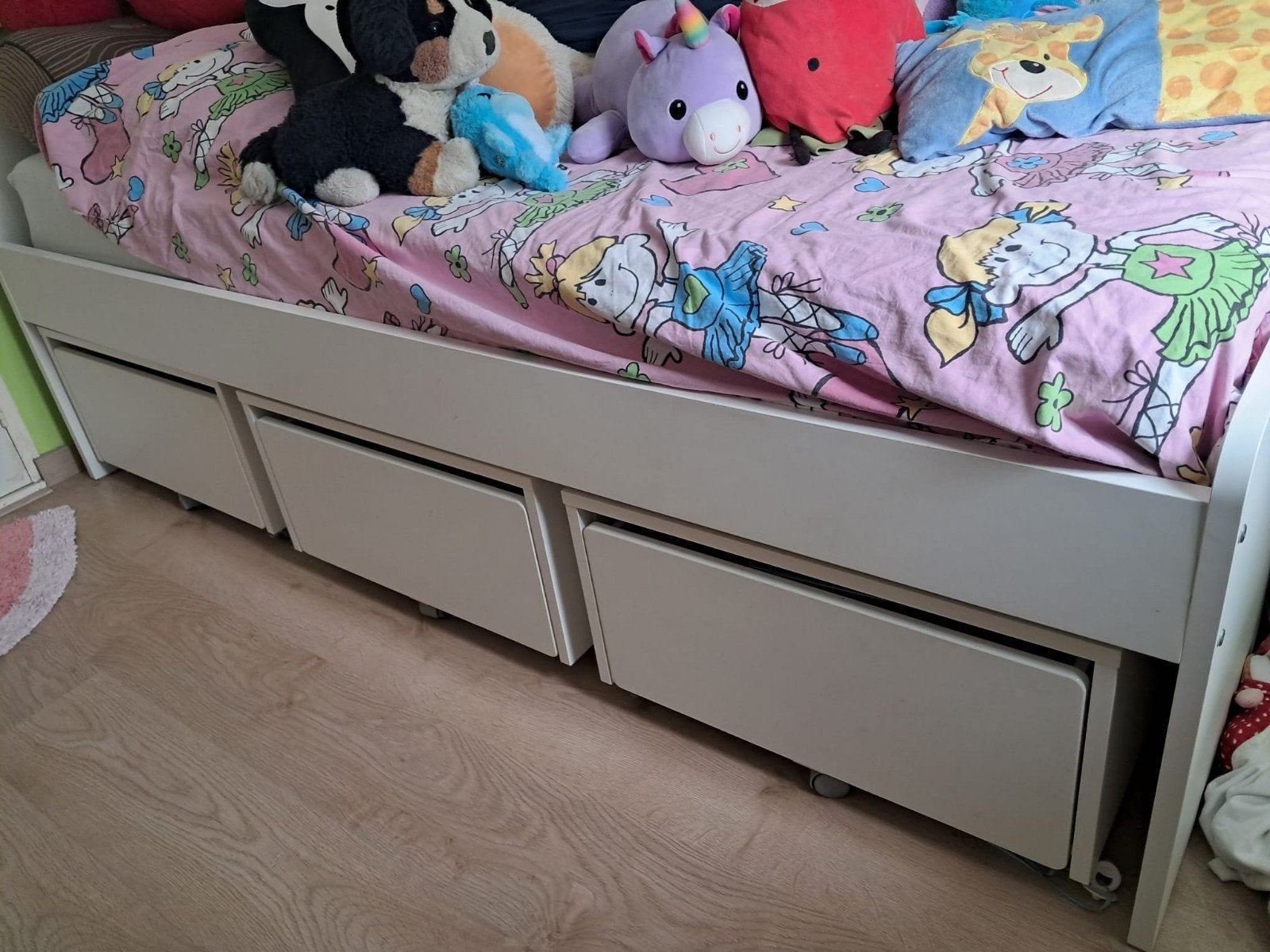 IKEA SLÄKT bed met opberglades - wit, 90x200 cm, Huis en Inrichting, Slaapkamer | Bedden, Ophalen, 90 cm, Wit, Zo goed als nieuw