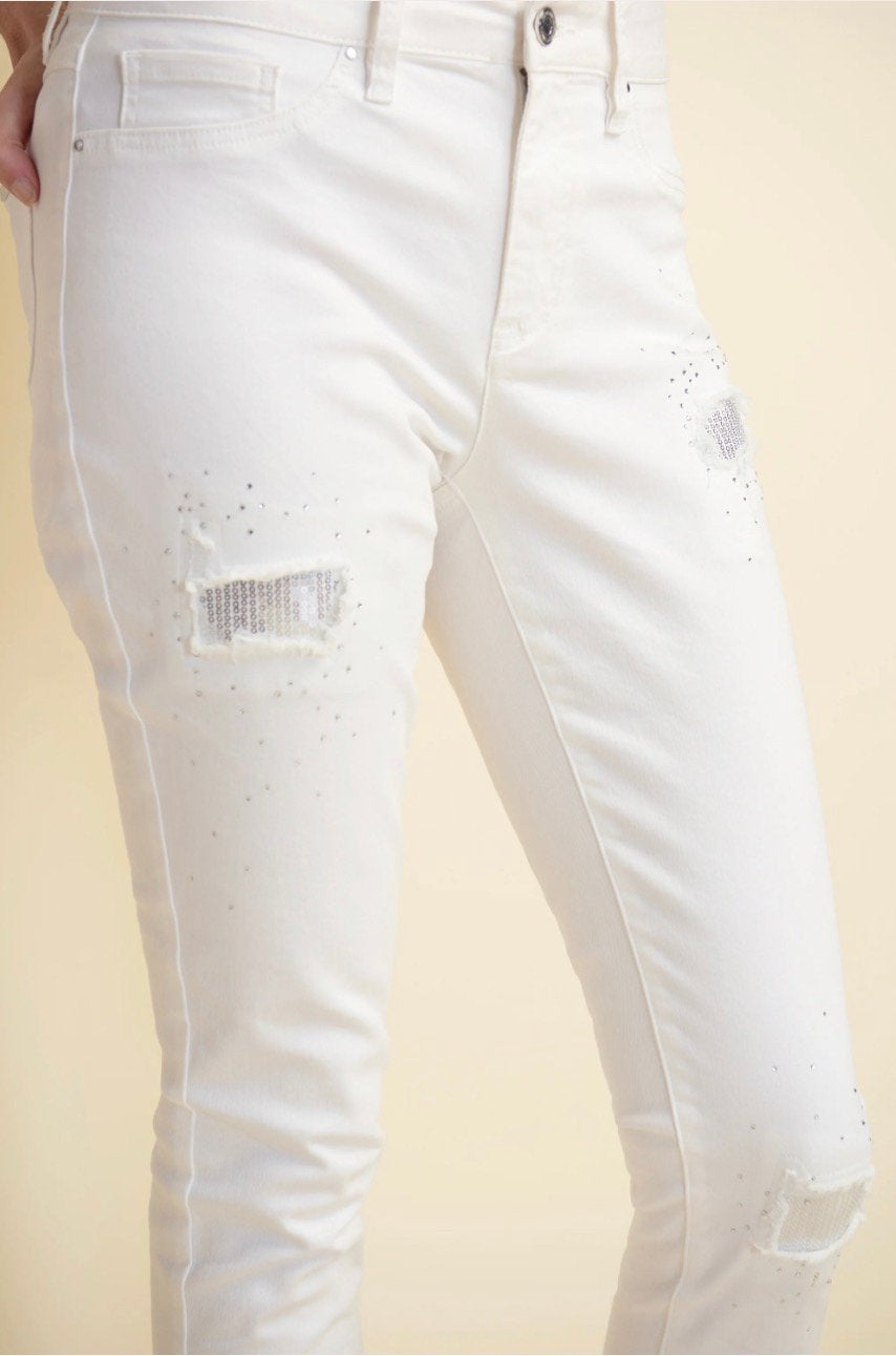 Joseph Ribkoff Witte Jeans met Pailletten Maat 38, Maat 38/40 (M), Wit, Ophalen of Verzenden, Lang