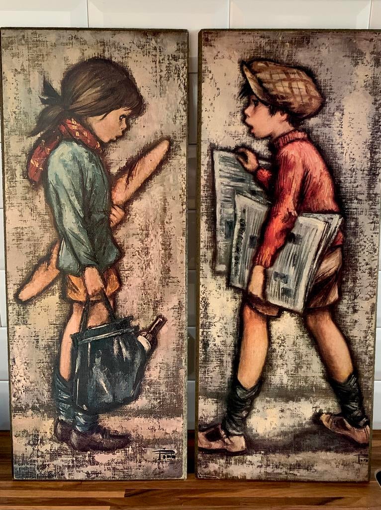 Retro set van 2 prenten, Big Eye Children-stijl, Ophalen of Verzenden