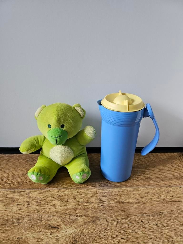 Tupperware sapkan blauw geel - 1,1 liter, Ophalen of Verzenden, Zo goed als nieuw, Blauw, Beker of Kan