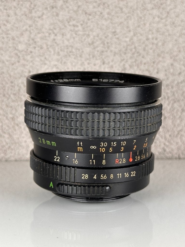 Mooie Auto Chinon 1:2.8 28mm lens (M42-vatting), M42, Zo goed als nieuw, Lensdoppen, 28 mm