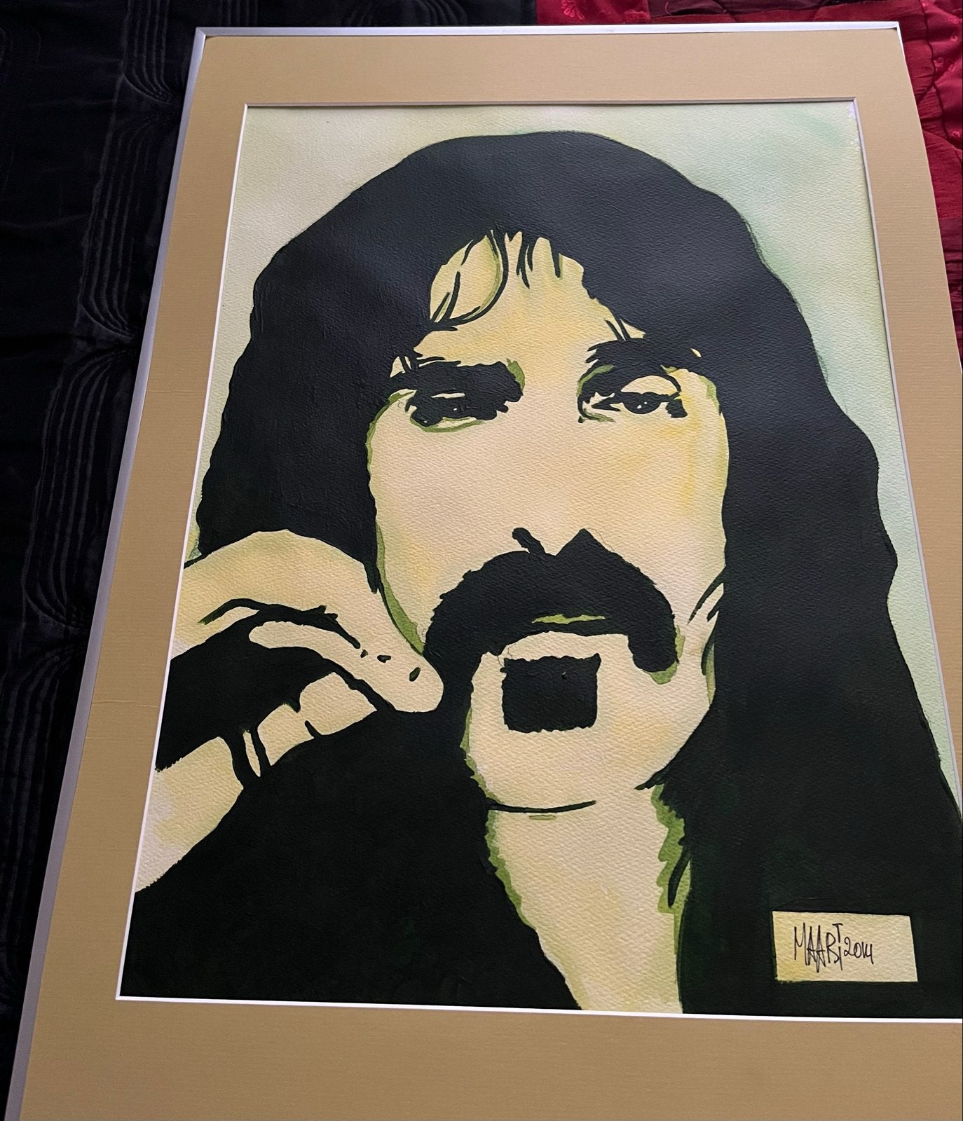 Frank Zappa portret schilderij - gesigneerd, Antiek en Kunst, Ophalen, Acrylverf, Papier/karton, Gesigneerd