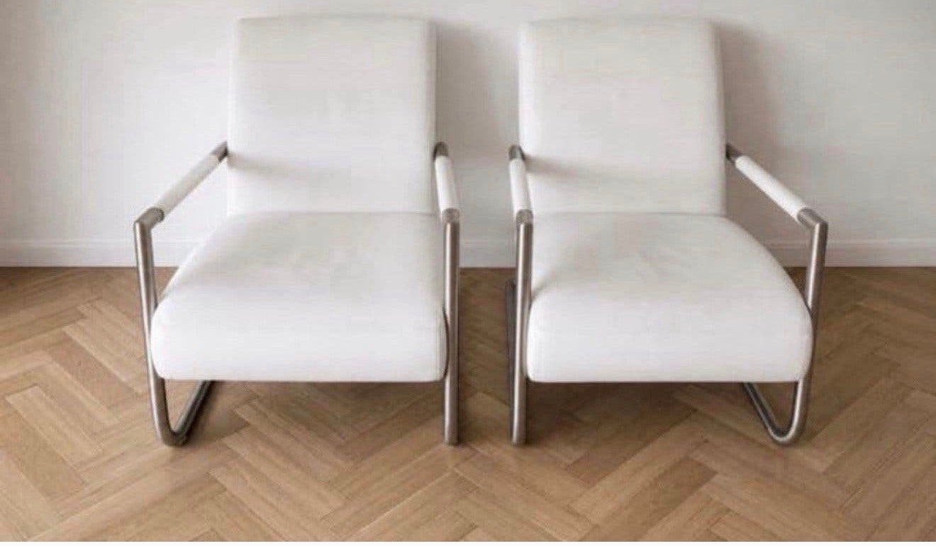 Set van 2 Henders & Hazel fauteuils - Wit leer, modern desig, Ophalen, Gebruikt, 50 tot 75 cm, Leer