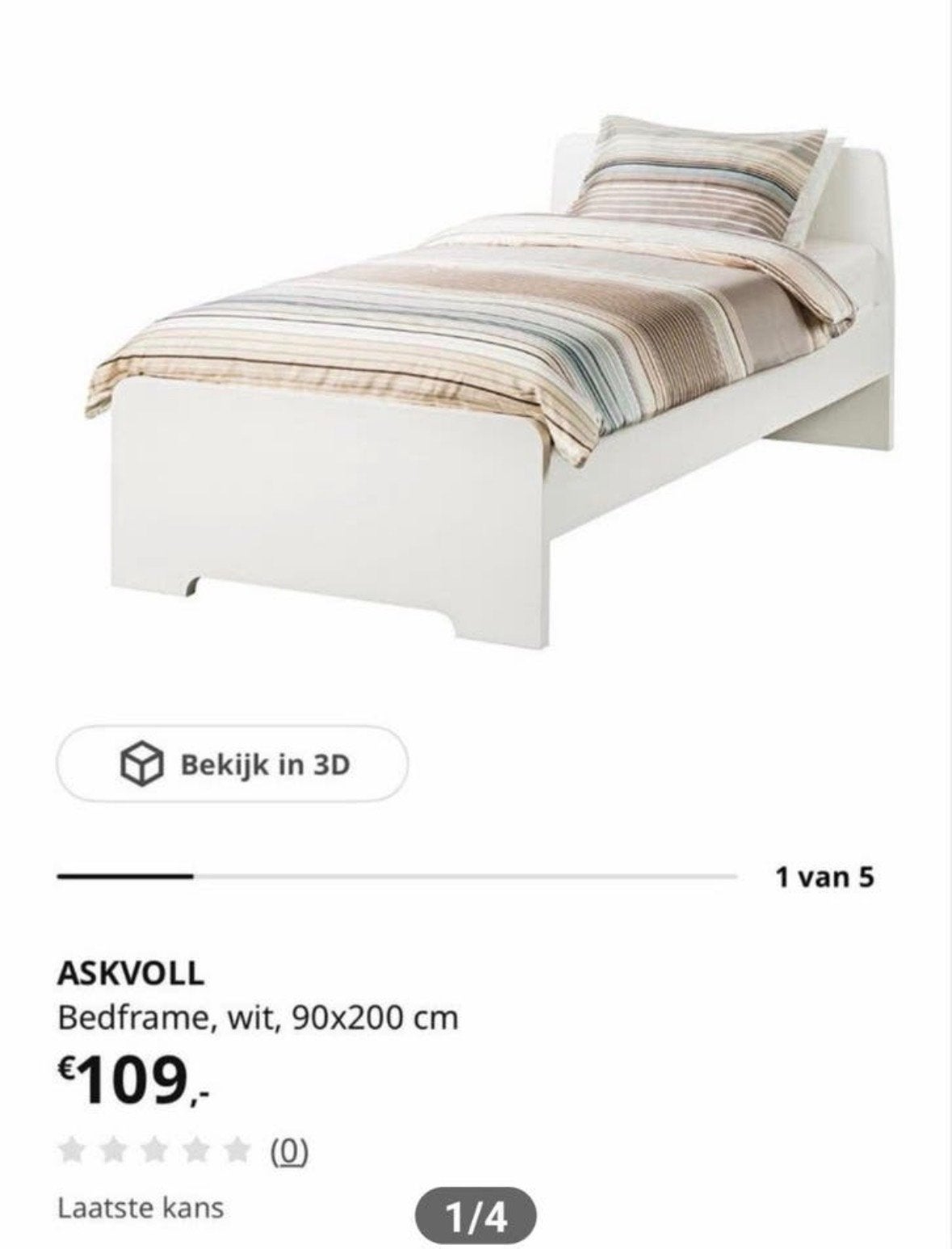 Gratis ophalen: IKEA ASKVOLL Bedframe wit 90x200 cm, Huis en Inrichting, Slaapkamer | Bedden, Ophalen, Gebruikt, 90 cm, Eenpersoons
