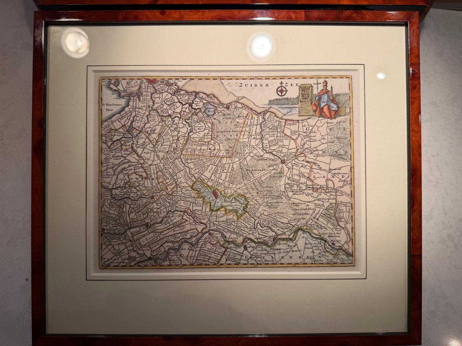 Antieke kopergravure van Hendrik de Leth, Utrecht, 1740, Antiek en Kunst, Ophalen, Handgekleurd, Cartografie, Gravure