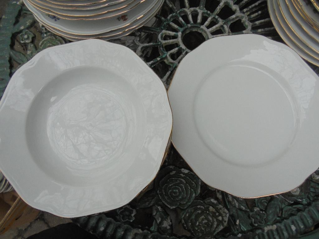 1 x Diner en 4 x Diep bord Bohemia Carlsbad wit goud randje, Ophalen of Verzenden