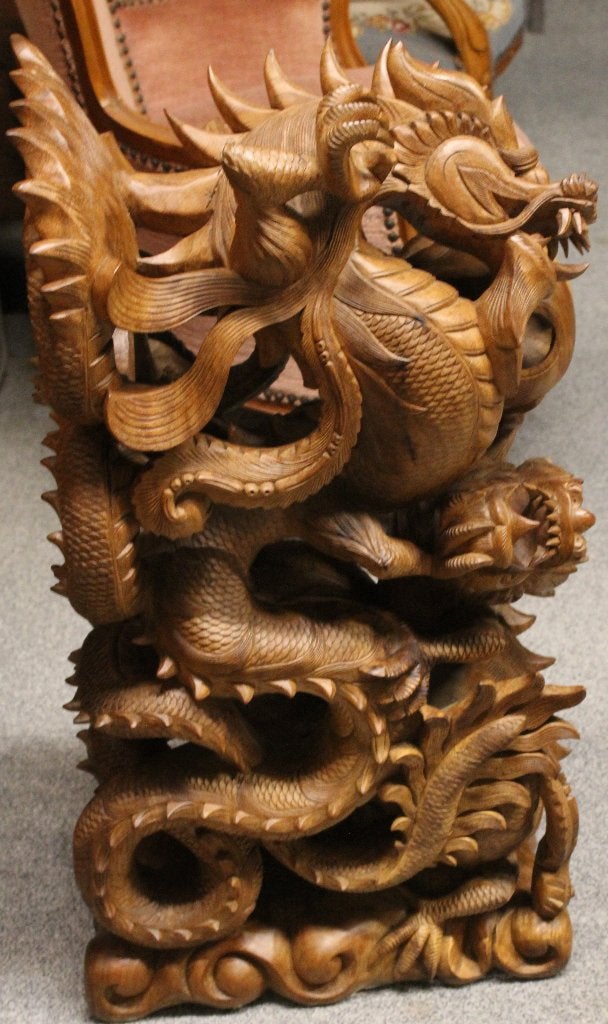 Prachtig handgesneden houten drakenbeeld, Overige onderwerpen, Verzenden, 50 - 100 cm, Hout