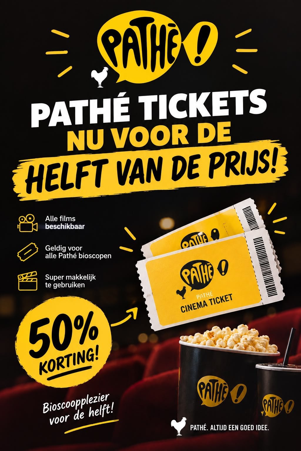 Pathe tickets 1+1 gratis, Vrijkaartje alle films