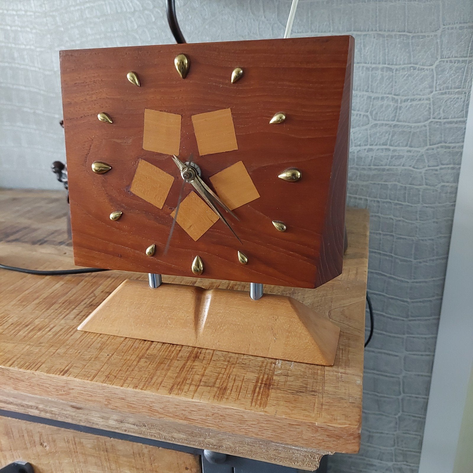 Vintage Houten bureauklok - hoogovens ., Antiek en Kunst, Ophalen of Verzenden
