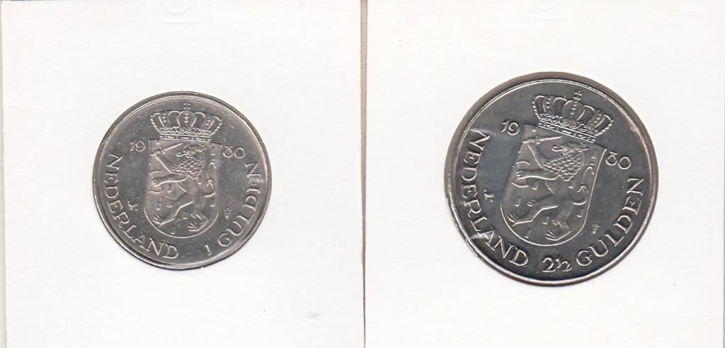 Nederland 1 + 2½ gulden Dubbelportret 1980 UNC, Postzegels en Munten, Munten | Nederland, Ophalen of Verzenden, Koningin Juliana
