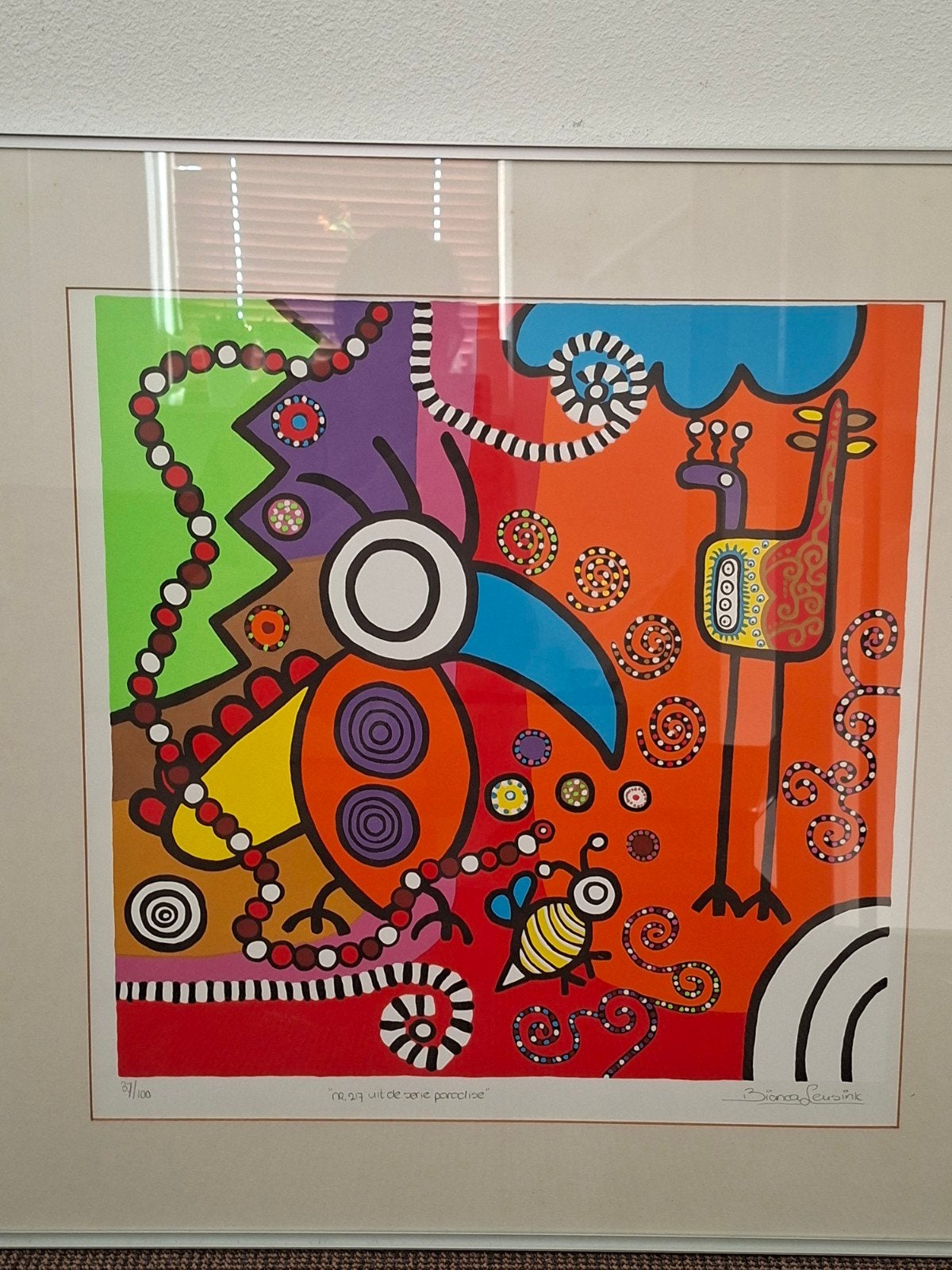 Kleurrijke zeefdruk "nr. 217 uit de serie Paradijselijk", Antiek en Kunst, Ophalen, Abstract, Papier/karton, Gelimiteerde oplage