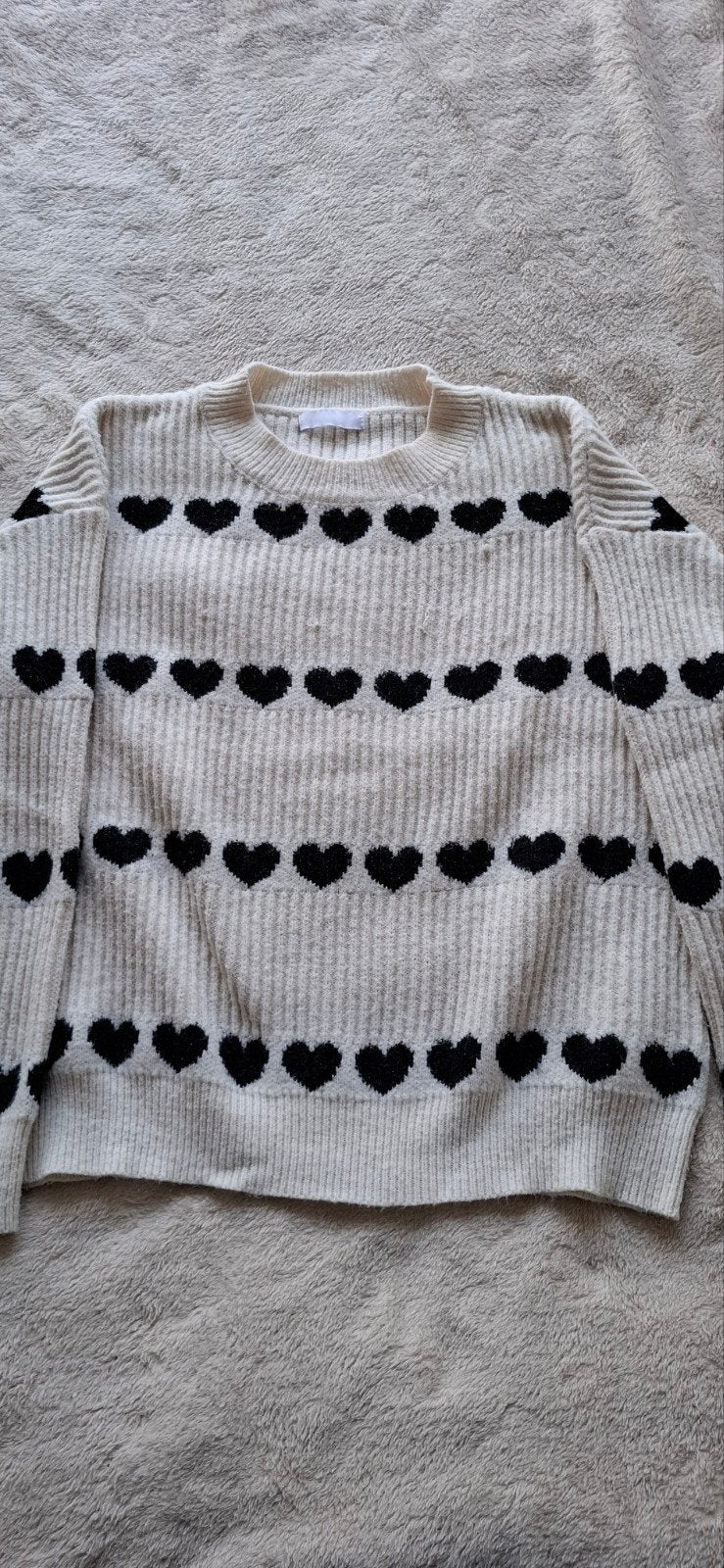 Mooie gebreide trui met hartjespatroon - XS/S, Kleding | Dames, Truien en Vesten, Wit, Ophalen of Verzenden, Onbekend, Maat 34 (XS) of kleiner
