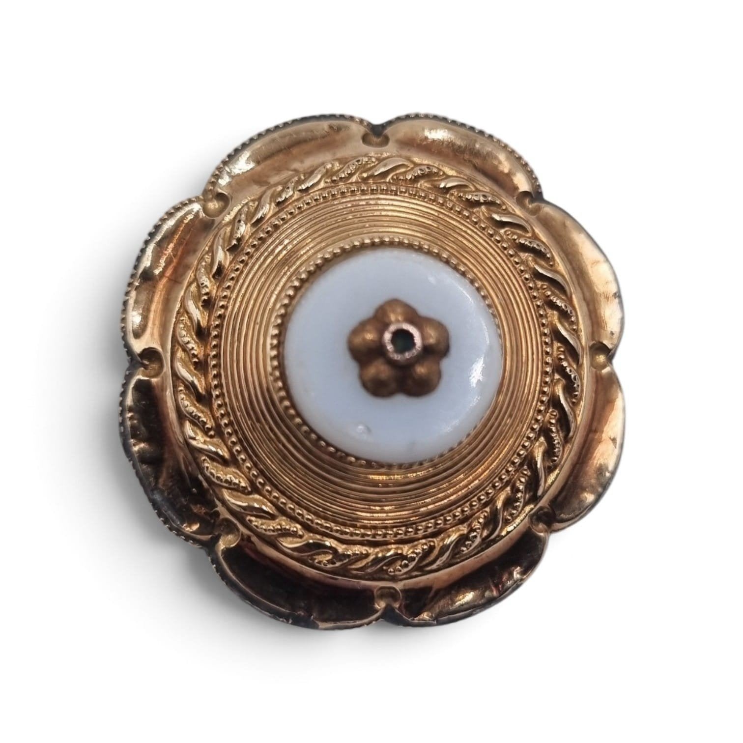 Antieke Brosche met Bloemmotieof en Witte Steen, Sieraden, Tassen en Uiterlijk, Ophalen of Verzenden, Goud, Broche, Met edelsteen