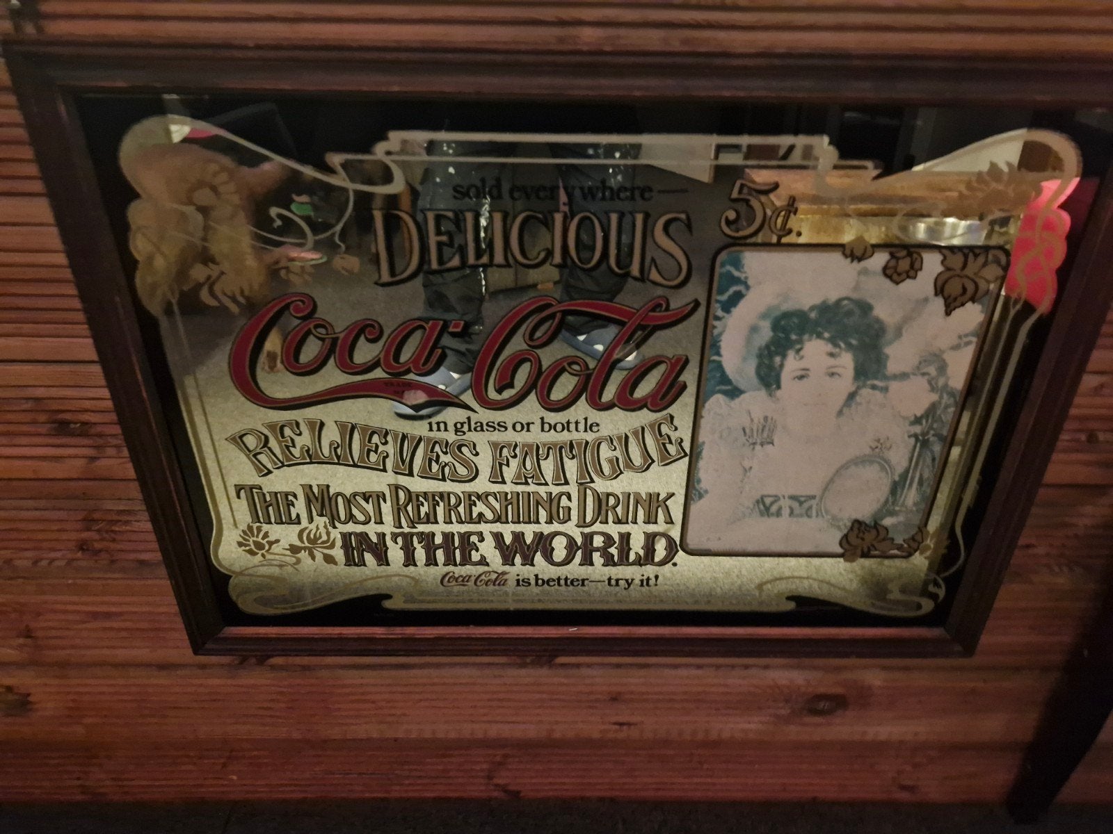Vintage Coca-Cola spiegel - "Delicious & Refreshing", Ophalen, Rechthoekig, 50 tot 100 cm