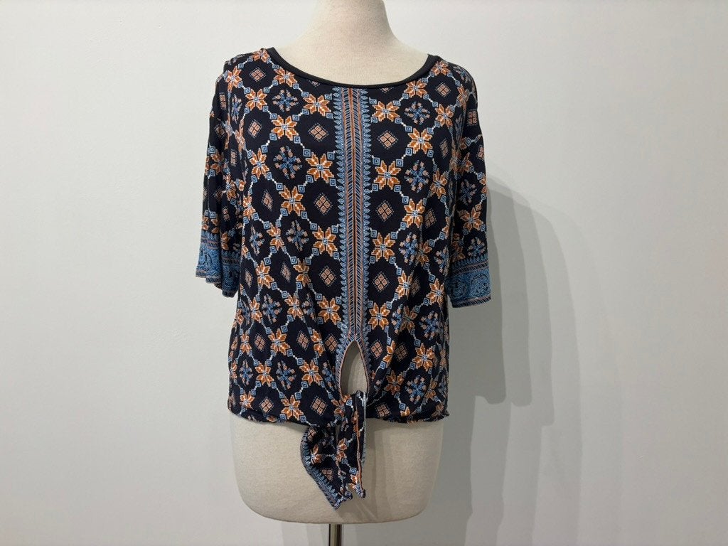 Sandro Top/Shirt met Knoop – Geometrisch Patroon – Maat 38, Maat 38/40 (M), Meerkleurig, Sandro, Sandro