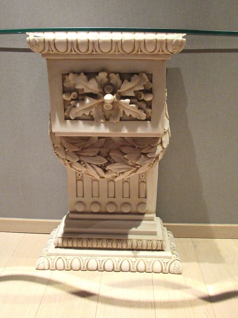 Imperio console in gemalen marmer met glazen blad, Ophalen, 100 tot 150 cm, Zo goed als nieuw, Glas