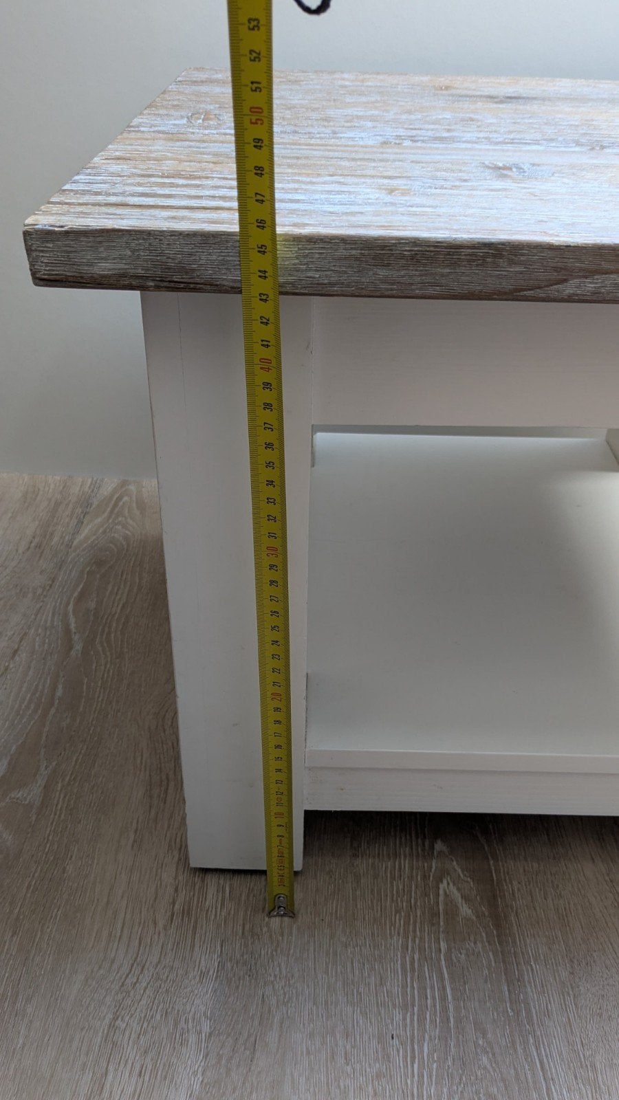 Bijzettafel met houtlook blad en wit onderstel, Gebruikt, Vierkant, 55 tot 75 cm, Ophalen