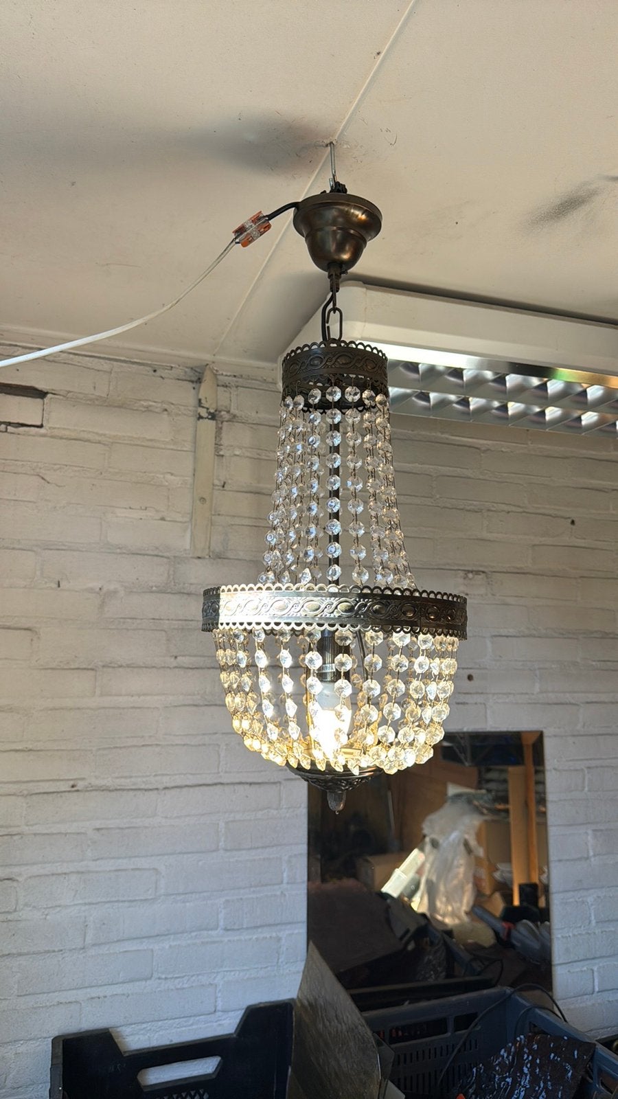 Mooie oude kristallen lamp met brons, Ophalen of Verzenden, Gebruikt