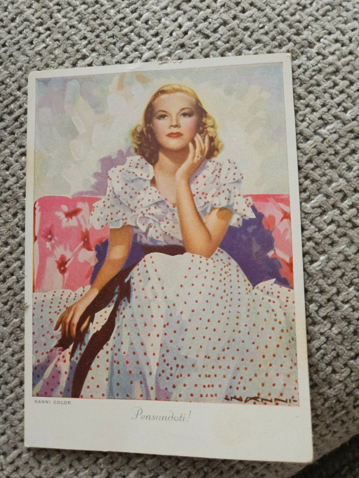 Nanni Elegante Dame, 'Pensandoti!', Verzamelen, Ansichtkaarten | Themakaarten, Gelopen, 1940 tot 1960, Ophalen of Verzenden