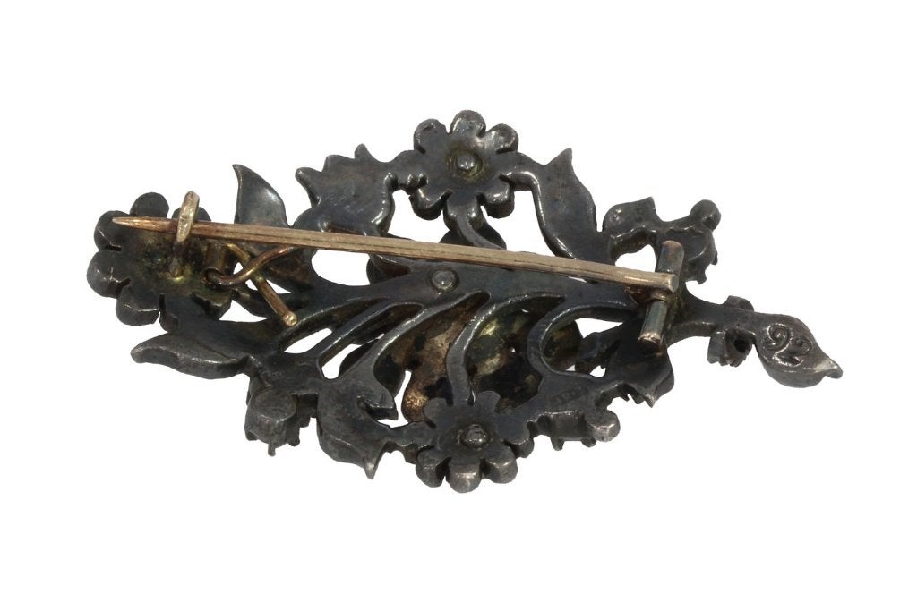 Diamanten antieke fraaie broche bloem 14k goud zilver, Ophalen of Verzenden, Goud, Broche, Met edelsteen