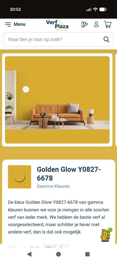 Wijzonol Muurverf Golden Glow - 5 Liter Over, Ophalen, Geel, Minder dan 5 liter, Verf