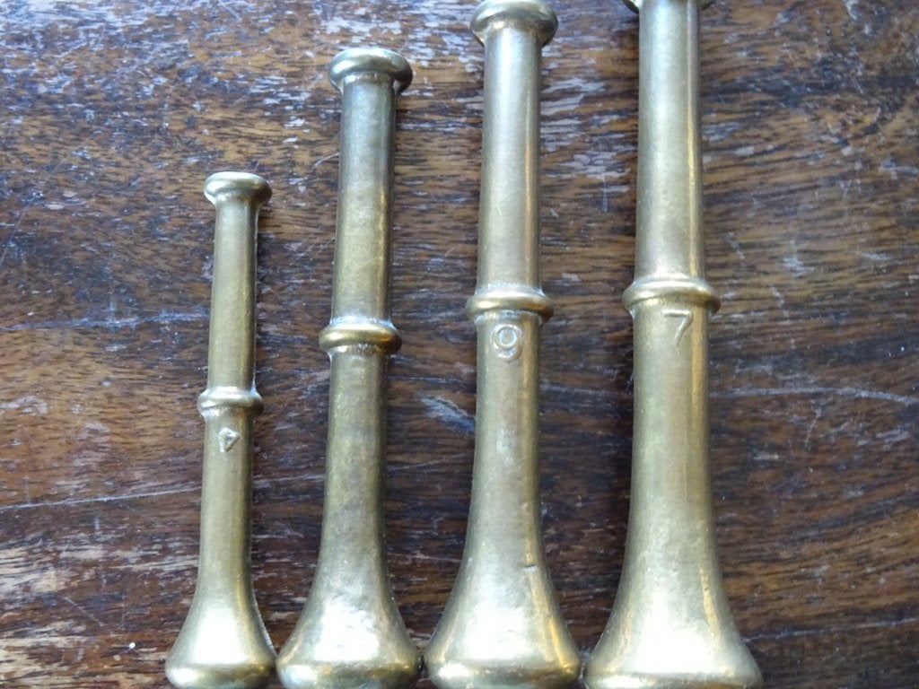 Set antieke vintage stamper stampers nr 4 5 6 7 voor vijzel, Ophalen of Verzenden