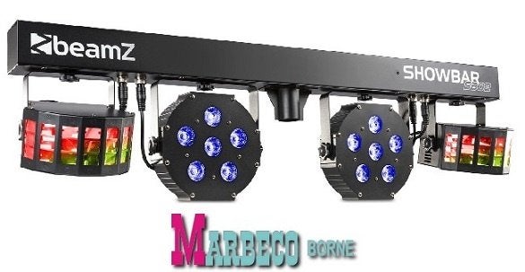 LED ShowBar 2x PAR, 2x Derby, Accu, PartyBar, Sound, DMX, Geluidgestuurd, Nieuw, Info@marbeco.nl, BeamZ
