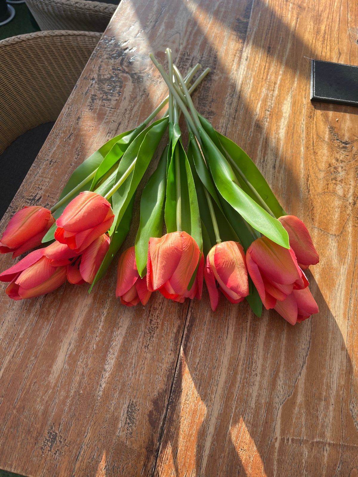 11x Kunsttulpen - Realistische Rode/Oranje Tulpen, Binnen, Kunstbloem, Nieuw, Ophalen of Verzenden
