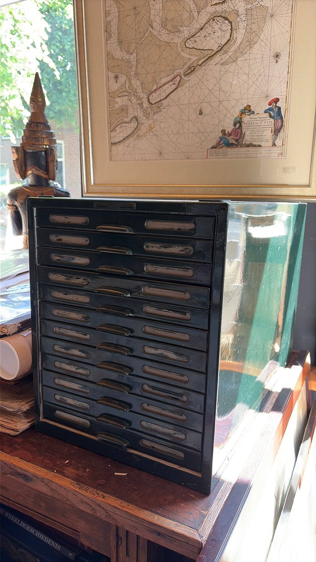 Vintage Bronszoon archiefkast, 14 laden en originele mappen, Ophalen