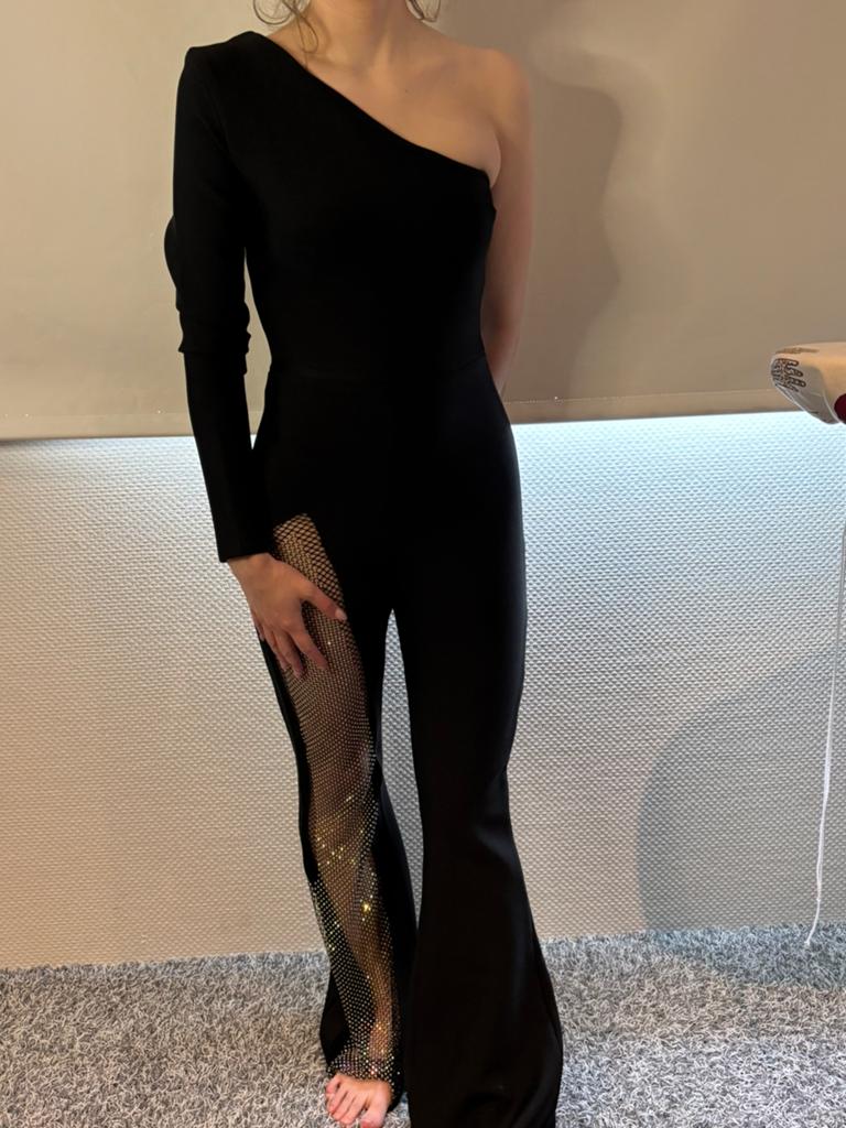 F&p jumpsuit met open stukken met steentjes maat m. Nieuw., Kleding | Dames, Jumpsuits, Maat 38/40 (M), ., Zwart, Nieuw