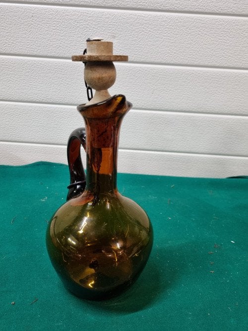 -	Wijnschenker vintage geel bruin glas, Ophalen of Verzenden