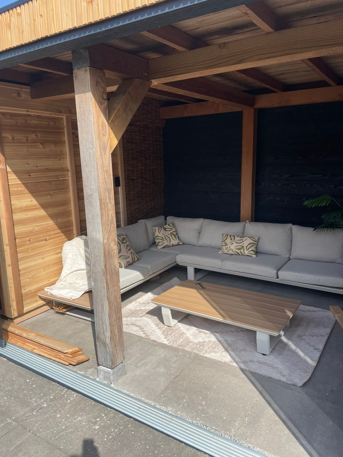 Hoekbank tuinset 6 personen | 3-delig - 305x228cm, Ophalen, Zo goed als nieuw, Aluminium