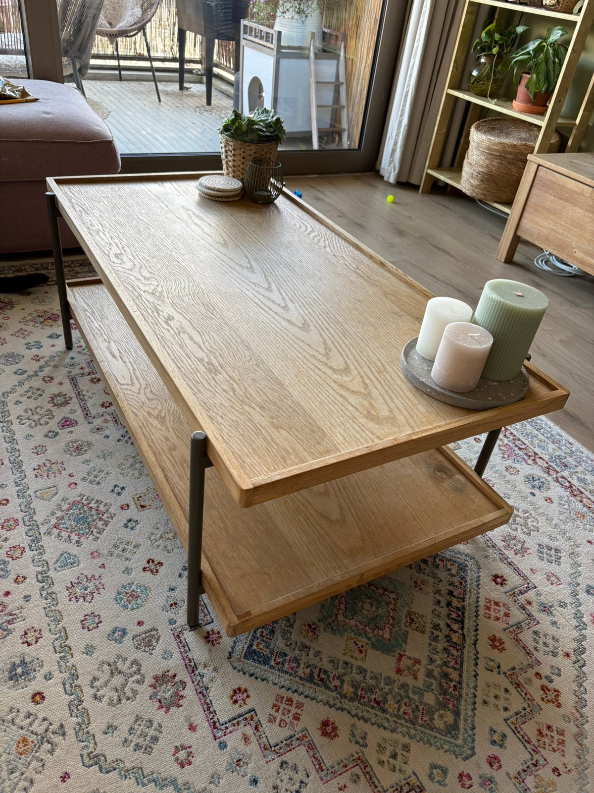 Eikenhouten salontafel, Ophalen, Gebruikt, 100 tot 150 cm, Eikenhout