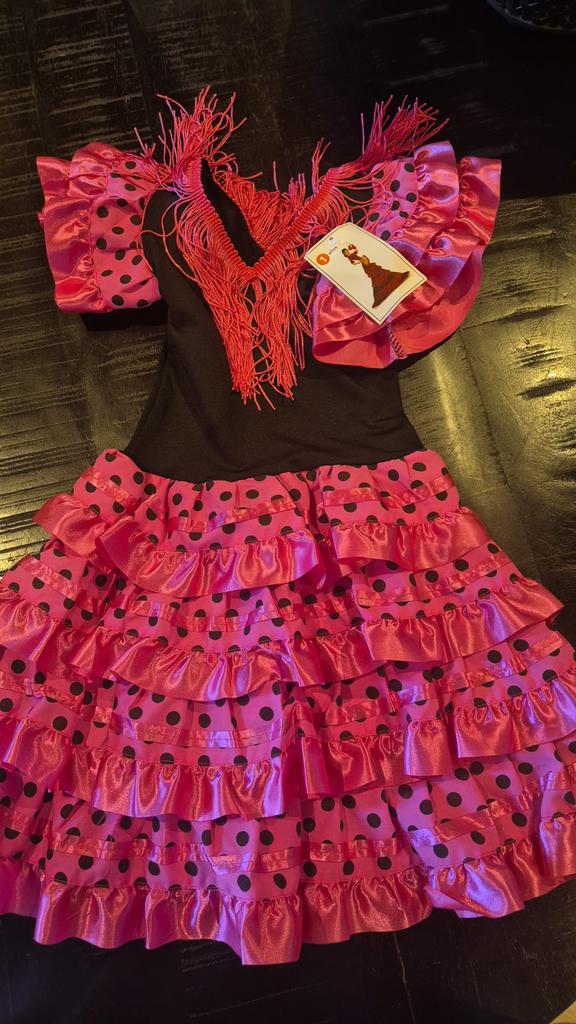 Flamenco jurk voor 1-2 jaar - Roze met stippen, Ophalen of Verzenden, Zo goed als nieuw, 104 of kleiner, Meisje