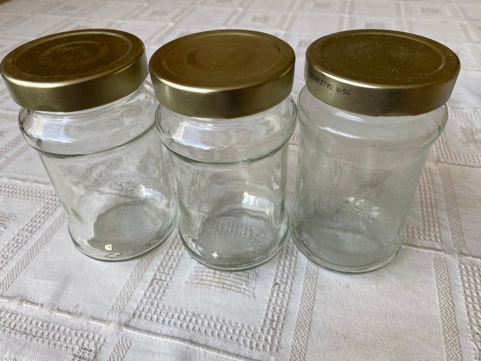 Gebruikte schroefdeksel jampotjes van 350 ml, Ophalen, Zo goed als nieuw, Glas, Pot, Bus of Blik