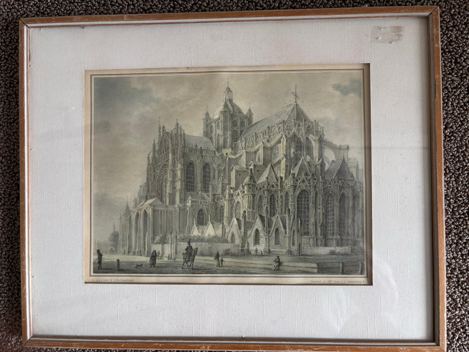 Oude Reproductie: St. Jan Den Bosch, aquarel J.J. Jelgershui, Antiek en Kunst, Kunst | Schilderijen | Klassiek, Gedateerd, Ophalen of Verzenden