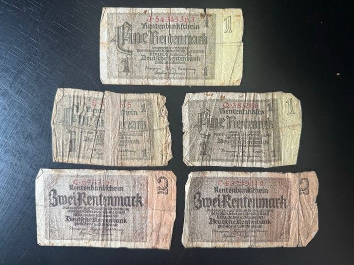5x Duitse Rentenmark biljetten (1 en 2 Mark), Postzegels en Munten, Bankbiljetten | Europa | Niet-Eurobiljetten, Ophalen of Verzenden
