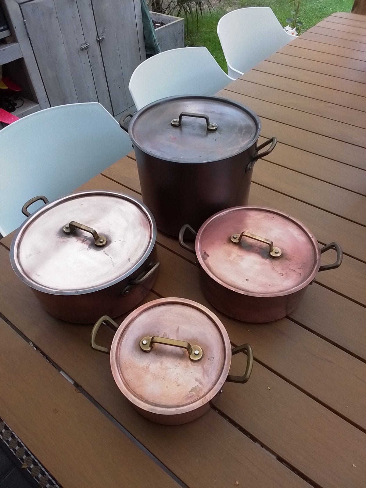 Set van 4 koperen pannen met deksels, Antiek en Kunst, Ophalen of Verzenden