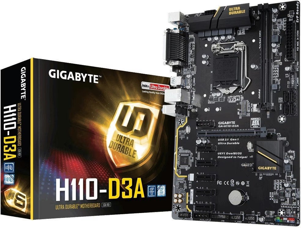 Gigabyte GA-H110-D3A Moederbord, Computers en Software, LGA 1151, DDR4, Ophalen of Verzenden, Zo goed als nieuw