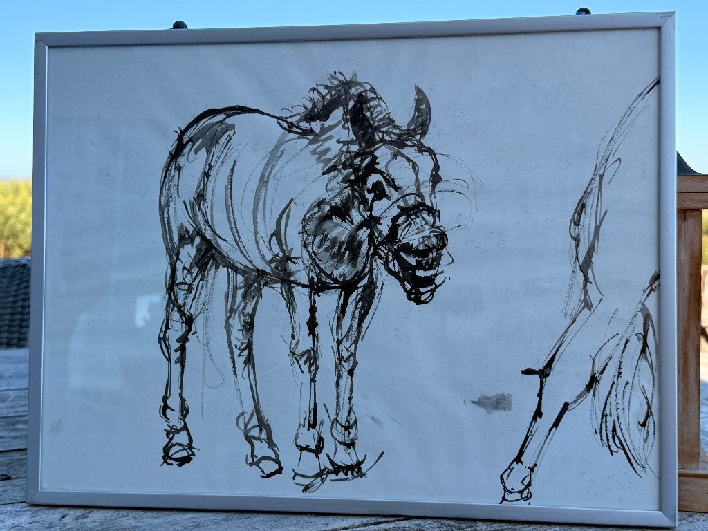 Origineel kunstwerk Henk Werff - Paarden (30x40 cm) + lijst, Verzenden, Papier/karton, Gesigneerd, Dieren