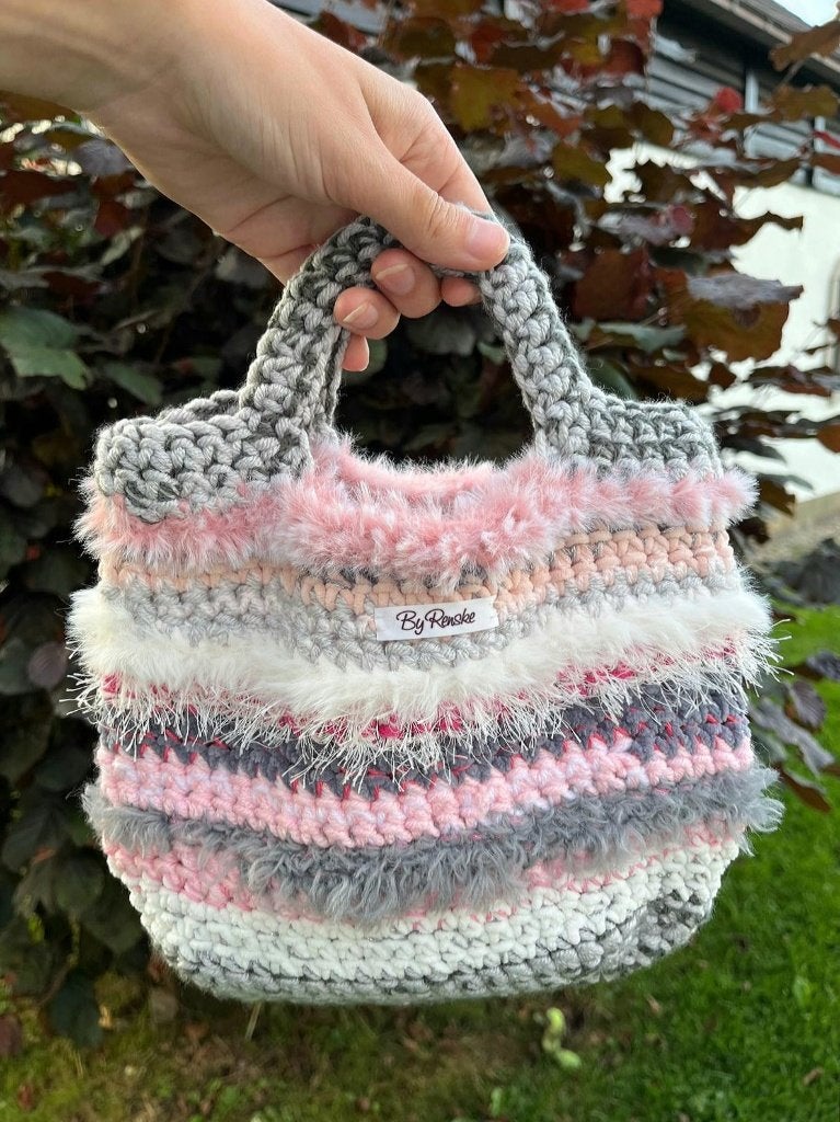 gehaakte tas handtas nieuw roze /grijs/wit, Verzenden, Nieuw, Overige kleuren, Handtas