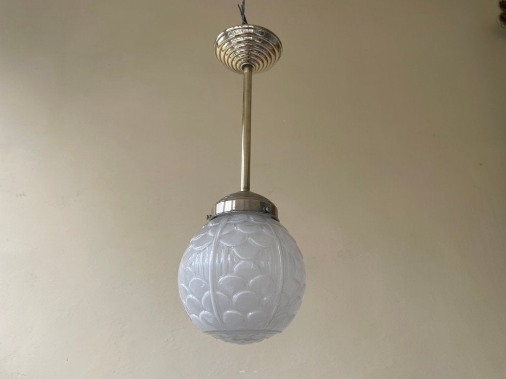 Lamp Hanglamp Opaline Bol art deco 1930 gestileerd Frans, Ophalen of Verzenden