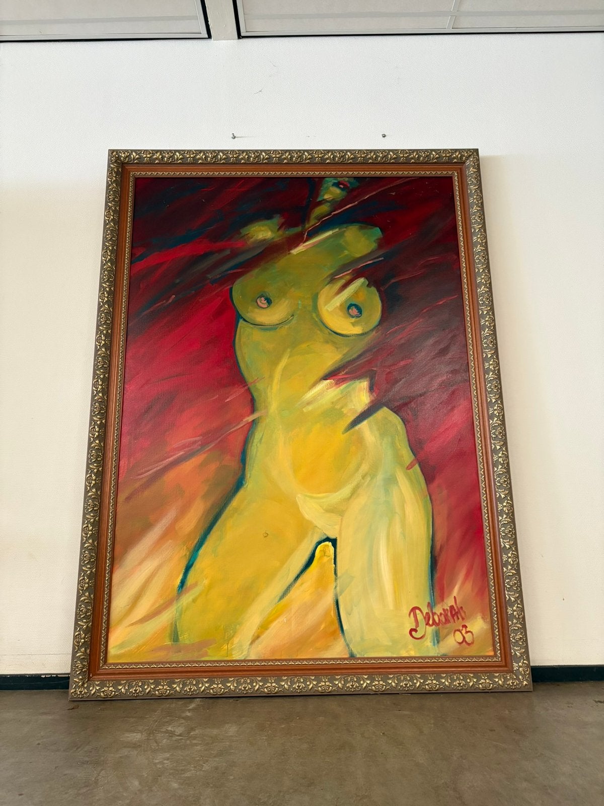 Groot en Druk Schilderij van Vrouwenlichaam, Ophalen, Figuren, Hout, Gesigneerd