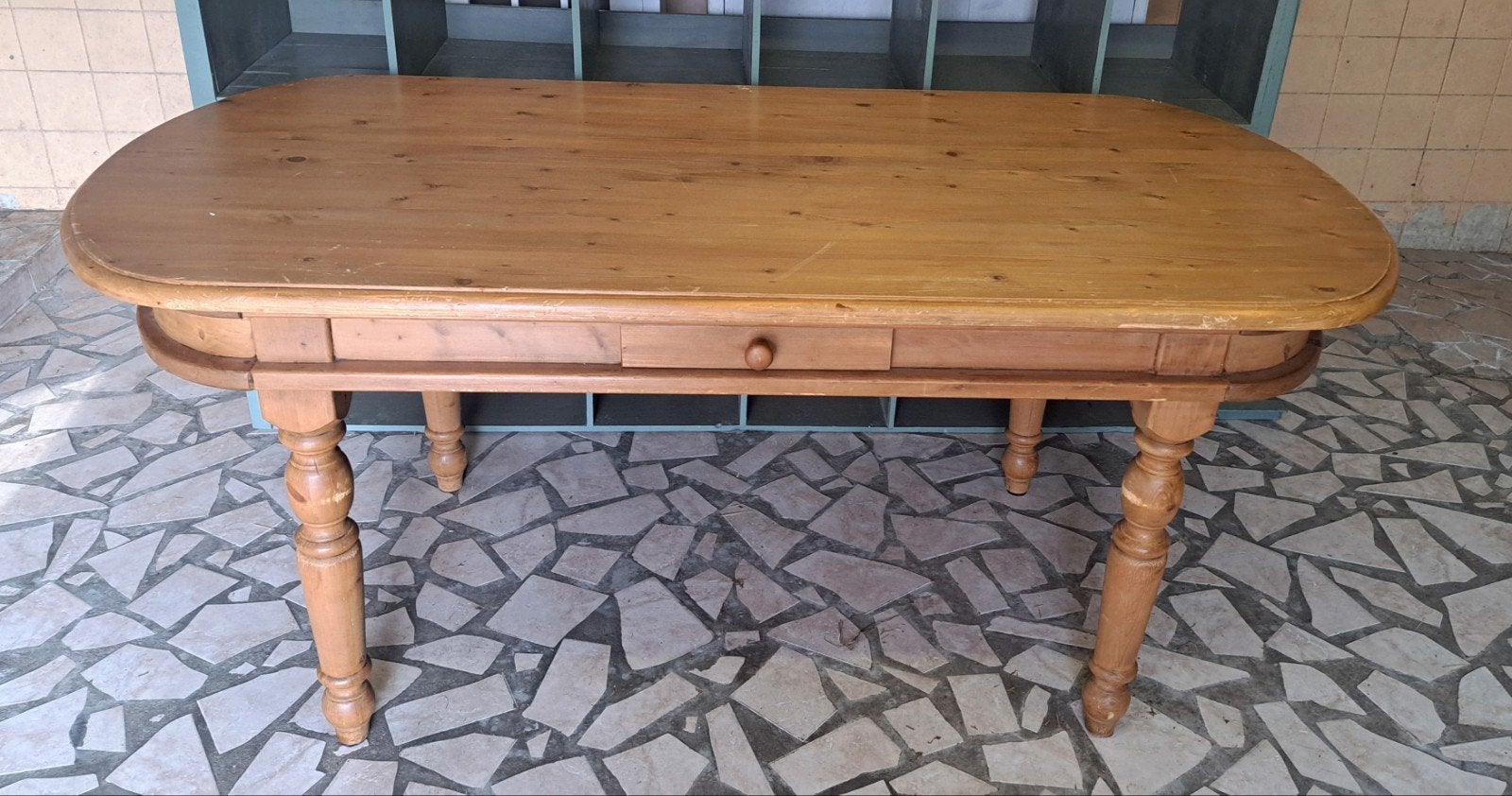 Ovale houten tafel m 4 lades* glazen blad Ovaal, Ophalen, Gebruikt, 100 tot 150 cm, Glas