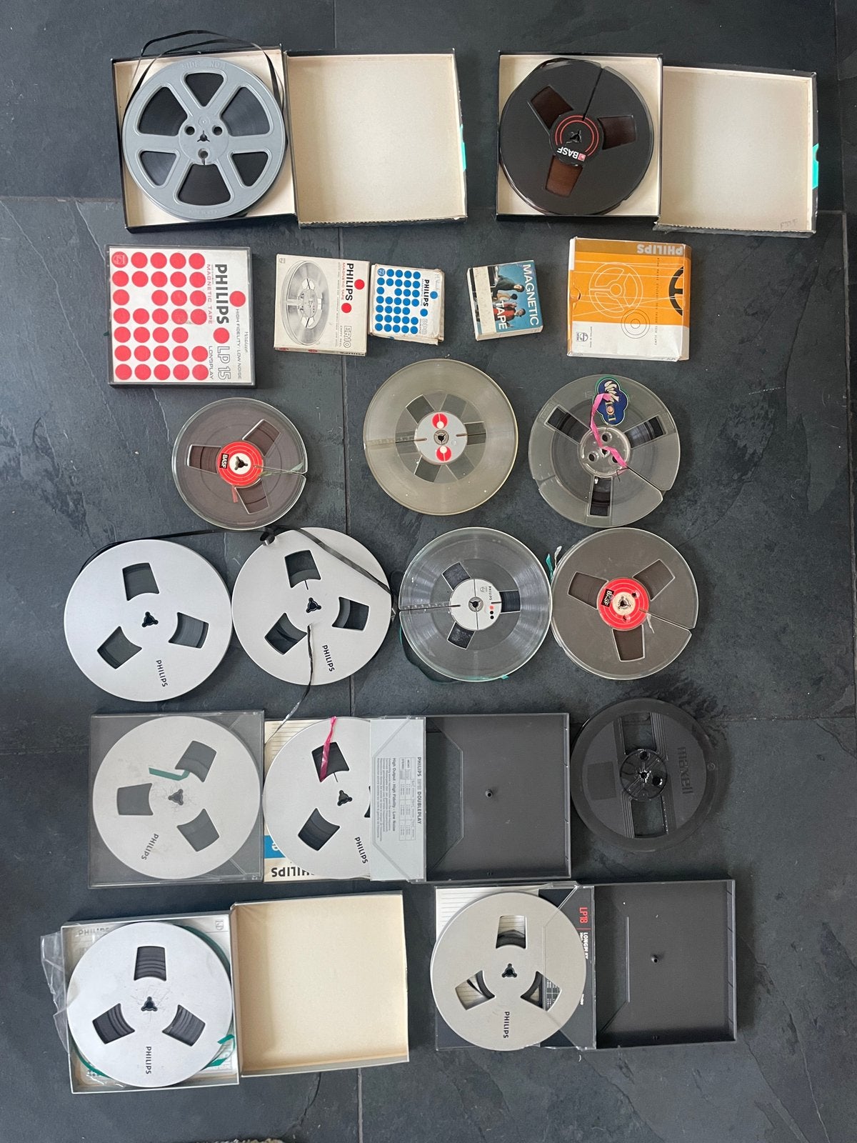 Grote partij Philips bandrecorderspoelen & dozen vintage, Ophalen of Verzenden